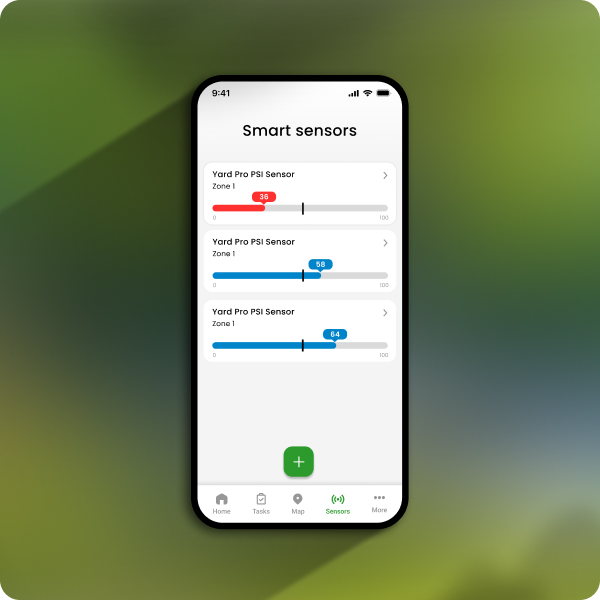 YardPro app showing live sensor readings